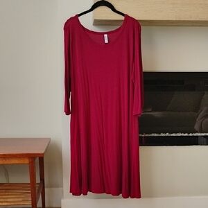 Women's Rayon 3/4 Sleeve Scoop Neck With Pockets Maroon Women's Dress Size XL